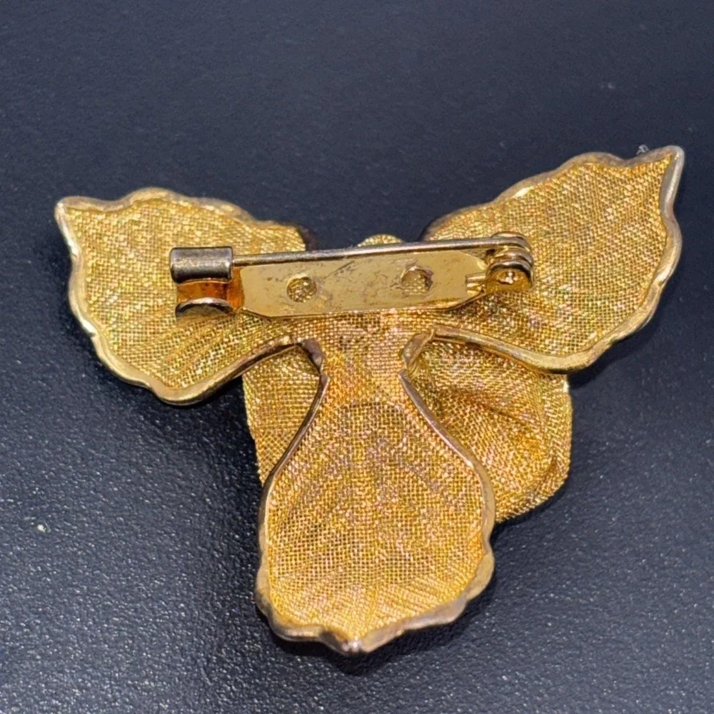 Vintage‎ 1980s Gold Tone Metal Mesh 3D Rose Flower Leaf Floral 1.5